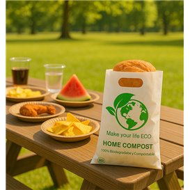 Sacchetto Plastica Manico Fustellato Bio Home Compost 20x33cm 20µm (100 Pezzi)