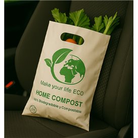 Sacchetto Plastica Manico Fustellato Bio Home Compost 20x33cm 20µm (100 Pezzi)
