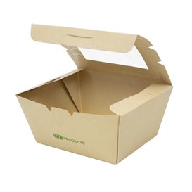 Scatola in Cartoncino Bamboo Kraft e Finestra 11,5x9x6,5 cm 700ml (50 Pezzi)