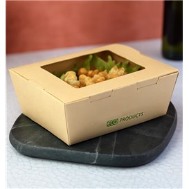 Scatola in Cartoncino Bamboo Kraft e Finestra 11,5x9x6,5 cm 700ml (50 Pezzi)