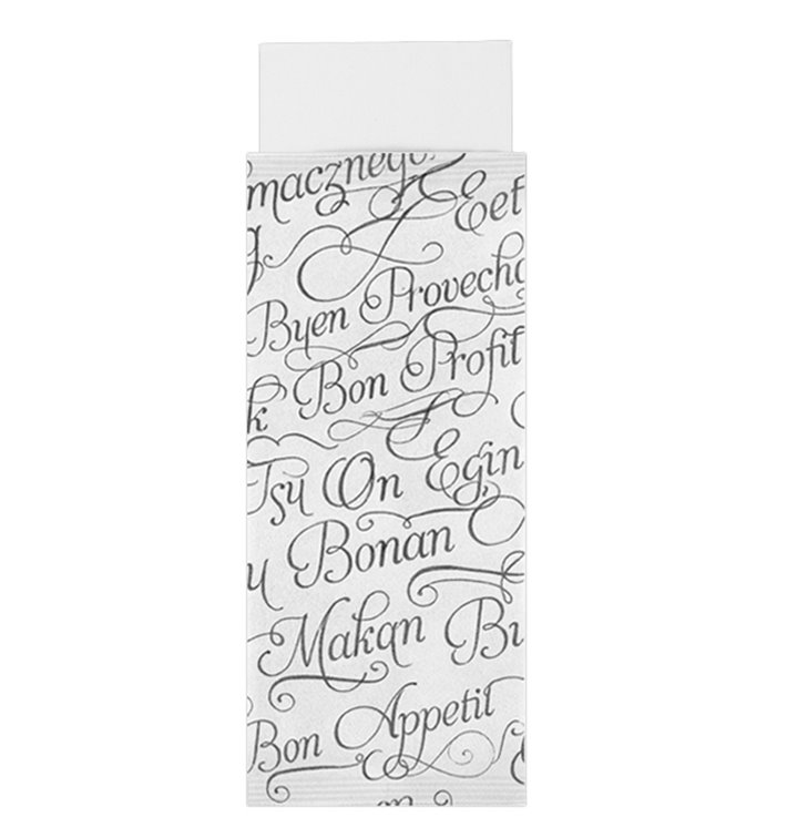 Busta Portaposate con Tovaglioli "Buon Appetito" 11x25cm (100 Pezzi)
