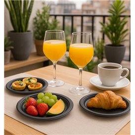 Piatto di Plastica PS Riutilizzabile Piano Nero 165mm (25 Pezzi) Piatto di Plastica PS Riutilizzabile Piano Nero 165mm (25 Pezzi)