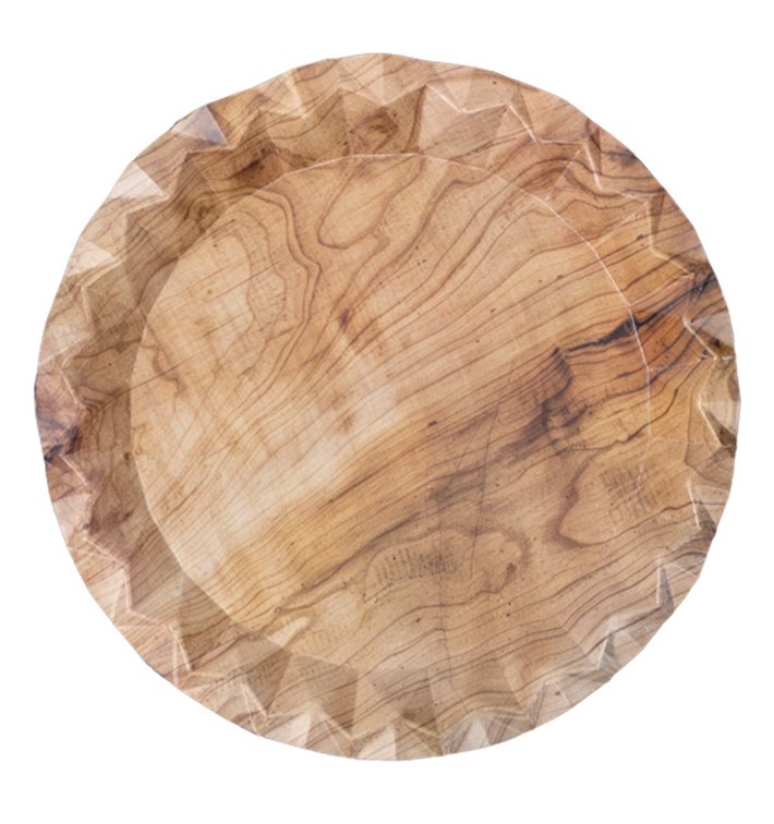 Piatto di Carta Decorato di Legno “Bali” Ø23cm 345g/m² (50 Pezzi)