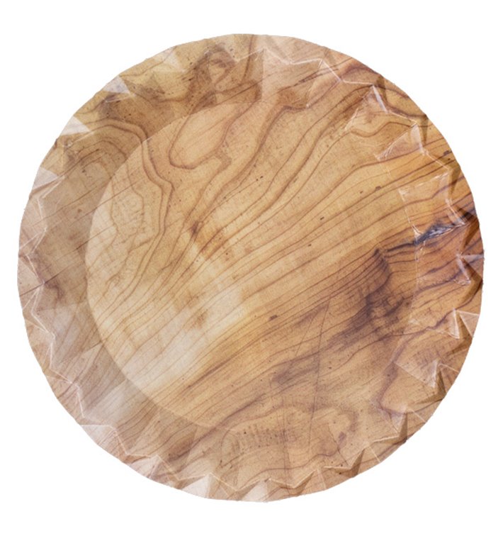 Piatto di Carta Decorato di Legno “Bali” Ø18cm 290g/m² (50 Pezzi)