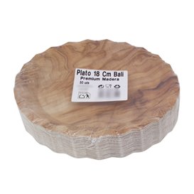 Piatto di Carta Decorato di Legno “Bali” Ø18cm 290g/m² (50 Pezzi)