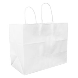 Buste di Carta Bianche con Manici Piatti 80g/m² 32+16x27cm (25 Pezzi)