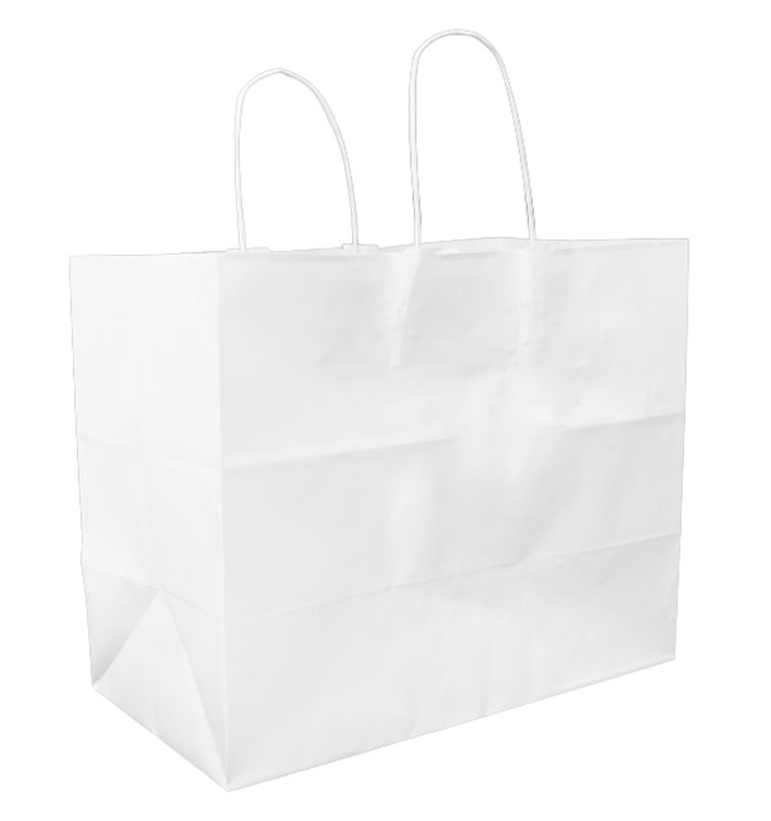 Buste di Carta Bianche con Manici Piatti 80g/m² 32+16x27cm (25 Pezzi) Buste di Carta Bianche con Manici Piatti 80g/m² 32+16x27cm (25 Pezzi)
