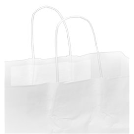 Buste di Carta Bianche con Manici Piatti 80g/m² 32+16x27cm (25 Pezzi)