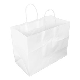 Buste di Carta Bianche con Manici Piatti 80g/m² 32+16x27cm (25 Pezzi)