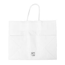 Buste di Carta Bianche con Manici Piatti 80g/m² 32+16x27cm (25 Pezzi)