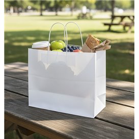 Buste di Carta Bianche con Manico Attorcigliato 80g/m² 32+16x27cm (25 Pezzi)
