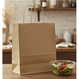 Sacchetti Carta Kraft con Manico Ritorto 80 g/m² 22+10x28cm (25 Pezzi)