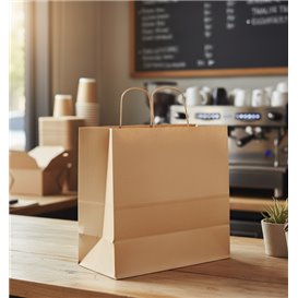 Sacchetti Carta Kraft con Manico Ritorto 80 g/m² 26+17x26cm (25 Pezzi)