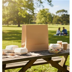 Sacchetti Carta Kraft con Manico Ritorto 80 g/m² 26+17x26cm (250 Pezzi) Sacchetti Carta Kraft con Manico Ritorto 80 g/m² 26+17x26cm (250 Pezzi)