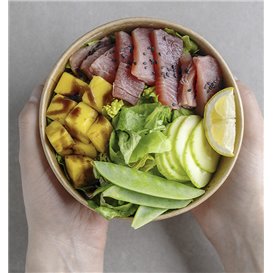 Contenitore di Carta Kraft-Kraft con Coperchio RPET 750ml Ø14,4cm (50 Pezzi)