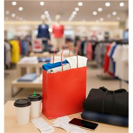Buste Shopper in Carta Rosso 90g/m² 22+10x27cm (250 Pezzi)