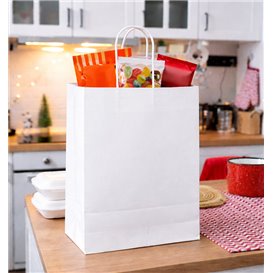 Buste Shopper in Carta Bianca 90g/m² 24+11x32cm (25 Pezzi)