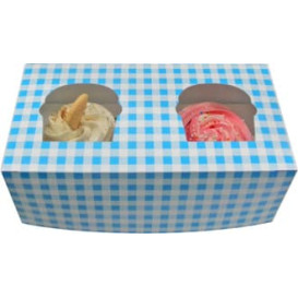 Scatola 2 Cupcakes con Inserto 19,5x10x7,5cm Blu (160 Pezzi)