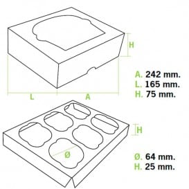 Scatola 6 Cupcakes con Inserto 24,3x16,5x7,5cm Rosa (100 Pezzi)