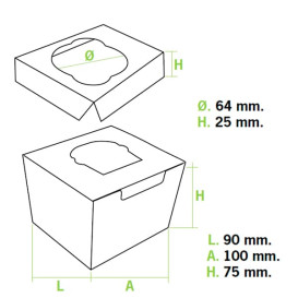 Scatola 1 Cupcake con Inserto 11x10x7,5cm Bianco (20 Pezzi)