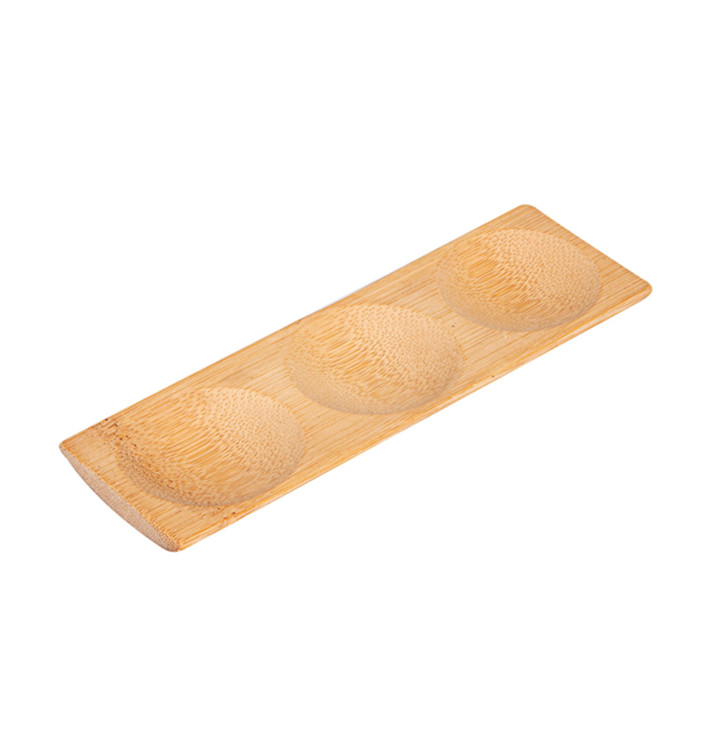 Vassoietto di Bambù a Tre Scomparti per Finger Food 18x5,5x1 cm Vassoietto di Bambù a Tre Scomparti per Finger Food 18x5,5x1 cm