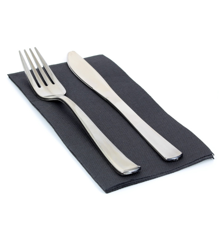 Tovagliolo di Carta 1/8 40x40cm Nero Punta-Punta Tovagliolo di Carta 1/8 40x40cm Nero Punta-Punta